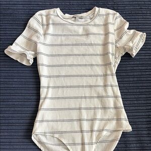Striped White and Black Women's Bodysuit